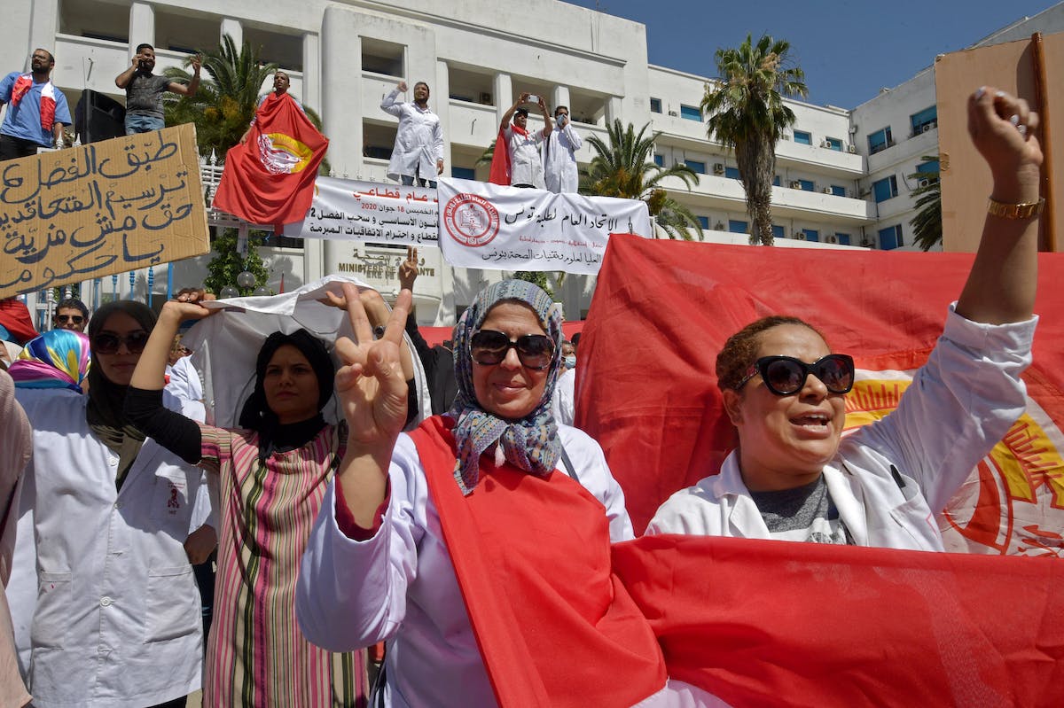 Women protesting with flags